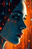 Placeholder: woman, face blue and orange, Coded Feelings Science Fiction abstract