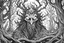 Placeholder: coloring page Forest Guardian Demon: A demon lurking in the depths of a dark forest, its eyes glowing with an otherworldly light as it protects its eerie domain. The gnarled trees and tangled vines create an unsettling atmosphere.