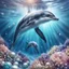 Placeholder: Hyper Realistic Cute Dolphin swimming under the ocean with pearls & crystals under water