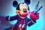 Placeholder: Mickey Mouse getting high with a hallucinating syringe of drugs.