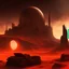 Placeholder: Citadel of the black, landscape, obsidian, black glass, basalt, dark desert, dust particles, night, black sky, stars, apocalyptic environment in cyberpunk style in red and orange