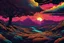 Placeholder: sunset, comic style, mythical 80s landscape, negative space, space quixotic dreams, temporal hallucination, psychedelic, mystical, intricate details, very bright neon colors and deepblack, 4K desktop, pointillism, very high contrast, chiaroscuro