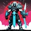 Placeholder: Head Lopper style by Andrew MacLean: a hybrid creature, half a man, a warrior of a futuristic planet where weapons are power blades. This creature stands tall, a fusion of man and machine, wielding gleaming power blades that crackle with energy. His eyes are cold, his movements precise. The futuristic world around him pulses with neon lights and advanced technology, a stark contrast to his primal, half-human form. As he prepares for battle, the air hums with anticipation, knowing that only one o