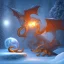 Placeholder:  a dragon fighting a robit in winter