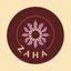 Placeholder: A circle logo with the name (ZAHA) for a cafe with a symbol of the sun and the color purple