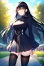 Placeholder: girl, masterpiece, best quality, cinematic lighting, detailed outfit, vibrant colors, perfect eyes, black hair, golden eyes, long hair, thigh highs, outdoors, black stockings,