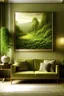 Placeholder: a moss painting in a gold frame in the living room