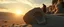 Placeholder: Scene: A wide desolate rocky landscape Action: One enormous imprint in the stone from a foot Lighting: Sunset or moonlight casting long shadows Caption placement: Floating above the scene or carved into stone In the background and from below, we see an enourmous giant man with ancient clothing