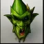 Placeholder: dungeons and dragons, fantasy, goblin, king, green skin, watercolour, large strokes, distinct face, portrait, head, crude crown