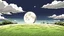 Placeholder: giant virtual moon, maximum quality, centered on frame, far view, in the middle of a grassy hill, white sky with cumulonimbus, manga
