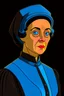 Placeholder: A portrait of a 40-year old british aristocrat woman from XV century in strict dark clothes, authoritative, cold, emotionless, in the style of Genndy Tartakovsky's cartoons