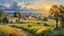 Placeholder: Style Cézanne, rural idyll, agriculture, dream world, sunrise, calm beauty, fantasy world, magic, beautiful composition, exquisite detail, superb buildings in the distance