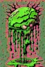 Placeholder: Vintage illustration of a slimey green brain melting, cartoonist animation style, hand drawn, neon lighting, gross art, pop punk, 90s anime inspired, airbrushing, post modern, horror cut, gradient chrome abberations, retro weird drawings, alien brain matter, blood spatter , scifi punk