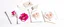 Placeholder: photo of five white postcards on a white background image with rose and gold petals