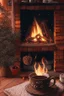 Placeholder: cozy vibes art tea and fireplace