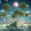 Placeholder: 1980's vaporwave aesthetic palm trees with lightning with lunar eclipse in the ocean waves sunset