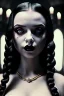 Placeholder: mdjrny-v4 style, wednesday addams in sexy lingerie, horror film by tim burton, dark and moody atmosphere, cinematic lighting, Hyperrealism, 8k uhd, bokeh, god rays