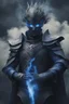 Placeholder: blue smoke in a shape of humanoid of colour of a storm wearing a scalemail armor