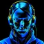 Placeholder: Girl face wearing a full face mask with headphones and a neon blue with gold filter