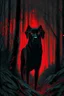 Placeholder: in the style of William Adolphe Bouguereau, a monstrous black hound with red, glowing eyes in a dark forest