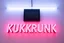 Placeholder: A simple neon sign labeled "KUKRUNK" white background and bold 80s font