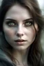Placeholder: woman with brown hair and grey eyes, fantasy