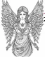 Placeholder: majestatic angel tattoo idea, line art, background, vector, svg, coloring book page style, black outline on white background, leave plenty of white space beetween lines for coloring, minimalist, tattoo style, tattoo idea