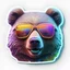 Placeholder: sticker on white background, 3d Head of a Bear with sunglasses, psychedelic, octane render, unreal engine 5, DMT art, funny, smiling