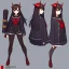 Placeholder: Clear focus,High resolution, Black long hair, Red eyes, Red horns, Wearing a black and red sailor uniform, Holding a cannon, Looking away from the viewer, Full body, Concept art