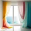 Placeholder: Billie eillish, white curtain above the sea, turquoise, pink, orange, yellow, wind blowing