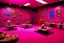 Placeholder: A magenta mystical room with wind-up tops designed in Japanese Oni masks painted by Jean Dubuffet