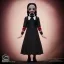 Placeholder: Jenna ortega as wednesday addams with wednesday addams dress,soft libstick, wednesday addams make up, overknee socks, dramatic lighting, highly detailed oil painting, volumetric lighting