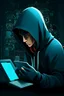Placeholder: book cover about computer hacker, hoodie, cellphone