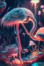 Placeholder: flamingo and fungoid portrait in fungus garden, glowing pixies, hi detail, 4k, clear focus, depth of field, color correction, studio quality, backlight