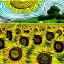 Placeholder: dibujo de un campo de girasoles con el estilo de Vincent van Gogh