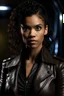 Placeholder: Maisie Richardson-Sellers as Matilda Harris, Doctor Who companion, black leather outfit.