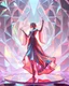 Placeholder: very complex structure ,pretty viberating color environment 3d metalic and crystal recursive animating beveled geometric base very complex structure future world evolving background and goddess realistic modern lady in pretty cleric dress comes out dancing gracefully , viberating color moving very in modern city escape environment while camera tracking it.