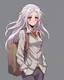 Placeholder: Cute fece, long white hair, gray shirt and with a brown bag, Hunter X Hunter anime style
