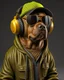 Placeholder: Perro Pastor Alemán with jacket, cap, dark glasses and headphones, ultra quality, hyper realistic, 3k 8D