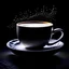 Placeholder: Extreme Macro Photography, HD, Photo Realistic. Centered. Linear Perspective. A storm entirely inside a white porcelain teacup with a saucer. Large wave cresting. A surfer. Backpropogation algorithm optimization lighting. Black background