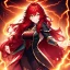 Placeholder: girl, masterpiece, best quality, volumetric lighting, detailed outfit, perfect eyes, red hair, long hair, vibrant golden eyes, messy hair, lightning magic, angry, smile,