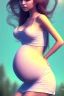 Placeholder: girl, cute, beautiful, pregnant, sundress, long hair, brown hair, brown eyes