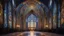 Placeholder: futuristic fantastic symmetrical cathedral internal view, year 2080, night, beautiful, colorful, totally symmetrical design, style William Morris, English arts-and-crafts movement, innovative architecture, award-winning photograph, awesome, serene, inspiring, spiritual, impressive, Cinematic lighting, Epic composition, Photorealism, Very high detail, Unreal Engine, Octane render, HDR