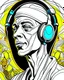 Placeholder: Illustrative sketch of Pharaoh Akhenaten in music with headphones, ultra quality, hyper detailed, graffiti, concept art, maximalism, 8k