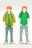 Placeholder: cartoon style, two teenage brothers, ginger hairs, one is slim, second chubby and lower, typical teenagers, white faces, green eyes, characteristic standing pose for book cover, white background