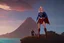 Placeholder: Supergirl fighting King Kong in a Pacific island with a volcano.