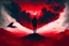 Placeholder: A dark sihlouette of a person flying among the beautiful haunting blood-red clouds