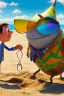 Placeholder: The hangman and the locust on the beach happily making sandcastles in the sun, art by Pixar and Dreamworks