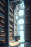 Placeholder: A modern library. Robotic book delivery, everything is automated. Cutting-edge library interior design. Everything is drawn in detail, in high resolution. 8k