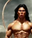 Placeholder: native american warrior, long black hair, big muscles, face up, mouth wide open, scream face, shirtless